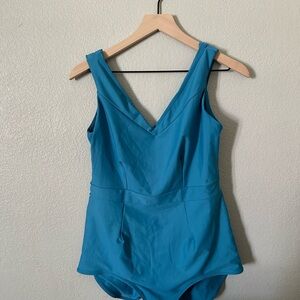 Free People Blue One Piece Swimsuit V-Neck Timeless Design.
